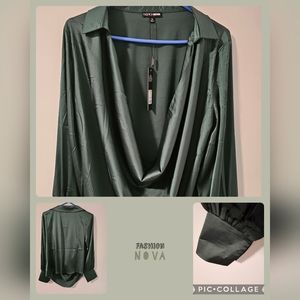 *NWT* Fashion Nova - Touch By Touch Satin Top - Hunter Green